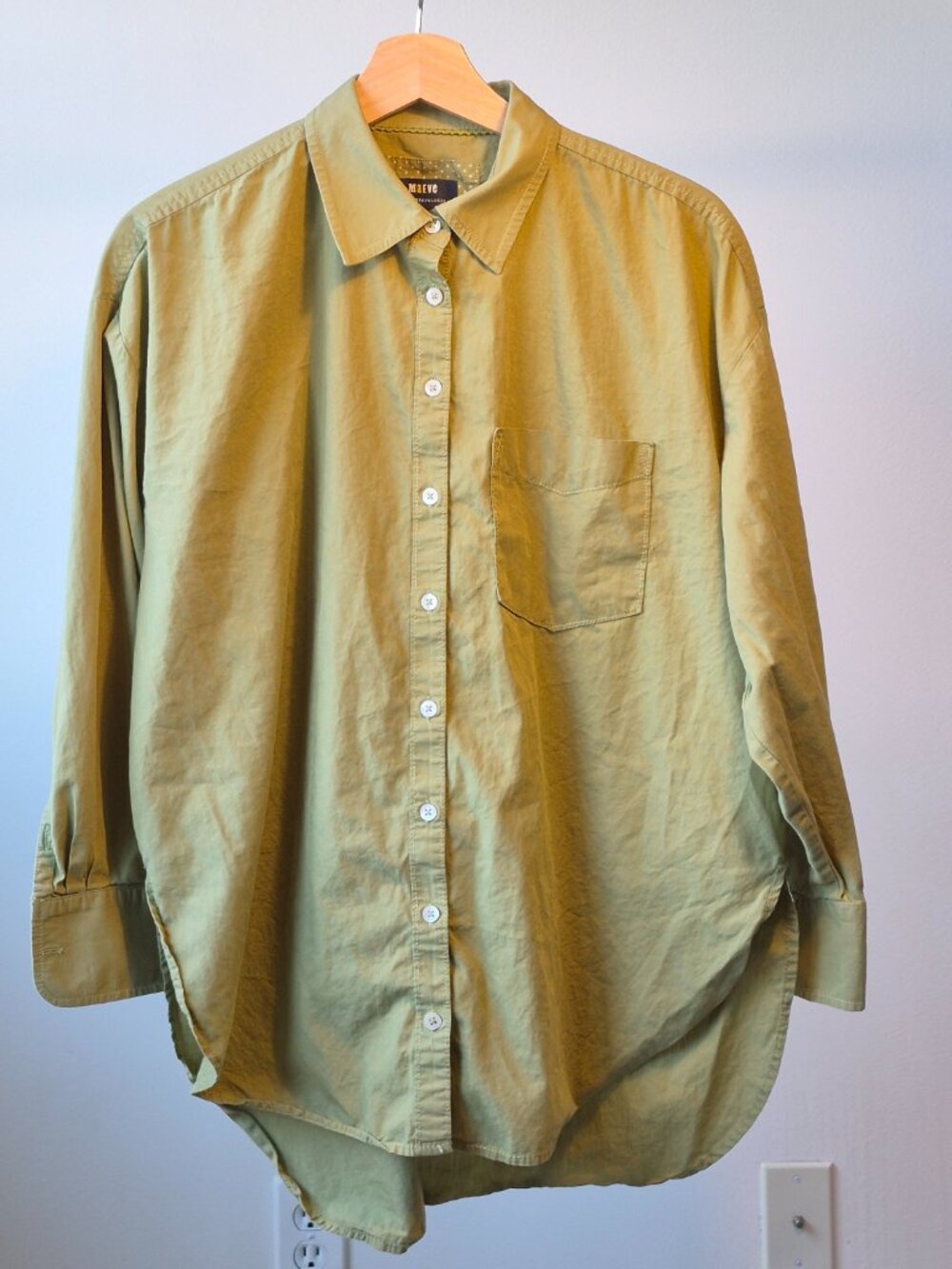 Maeve Anthropologie Shirt Women S Olive Green Oversized Button Down Tunic Boho